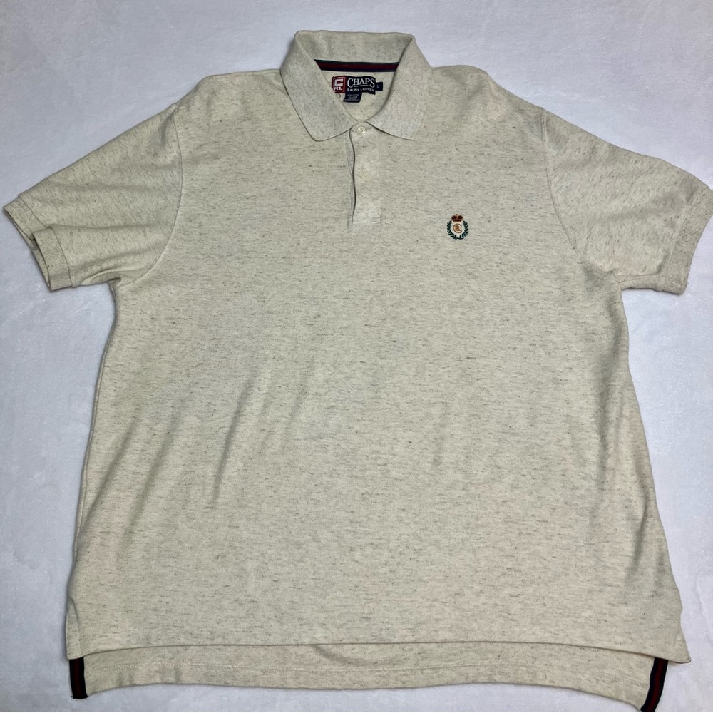 Vintage CHAPS Ralph Lauren Striped Gray Short Sleeve Polo Shirt Size Large